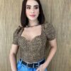 Cropped Feminino Marina com Bojo Manga Princesa Animal Print - Fernanda Ramos Store