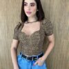 Cropped Feminino Marina com Bojo Manga Princesa Animal Print - Fernanda Ramos Store