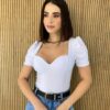 Cropped Feminino Marina com Bojo Manga Princesa Branco Fernanda Ramos Store