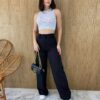 Cropped Feminino sem Bojo Preto e Branco Listrado - Fernanda Ramos Store