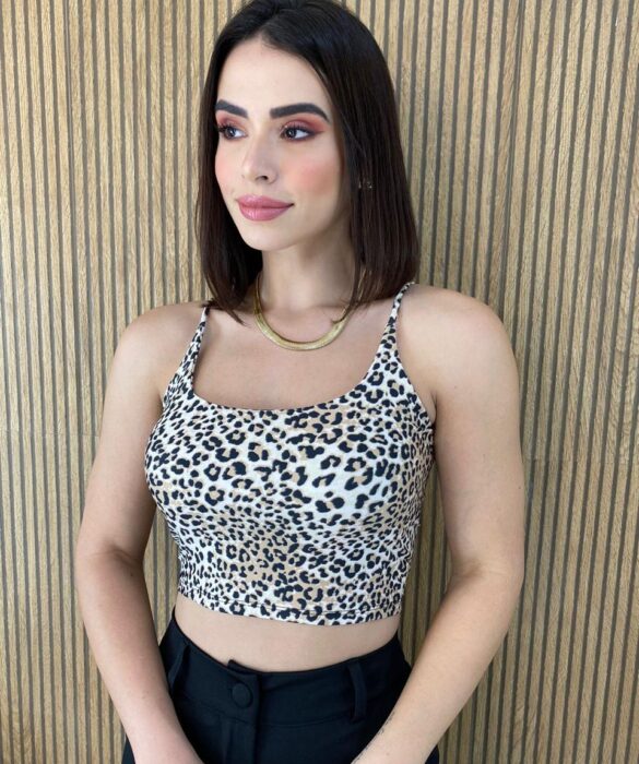 Cropped Feminino sem Bojo Alça Fina Animal Print - Fernanda Ramos Store