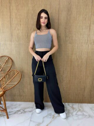 Cropped Feminino sem Bojo Alça Fina Listrado - Fernanda Ramos Store