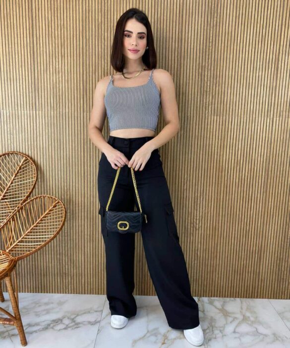 Cropped Feminino sem Bojo Alça Fina Listrado - Fernanda Ramos Store