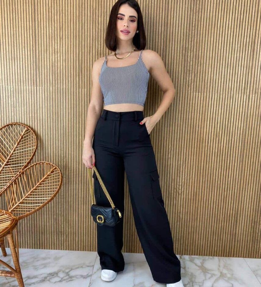 Cropped Feminino sem Bojo Alça Fina Listrado - Fernanda Ramos Store