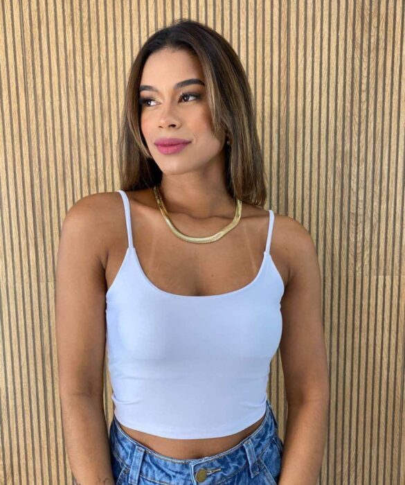 Cropped Feminino sem Bojo Alça Fina Branco - Fernanda Ramos Store