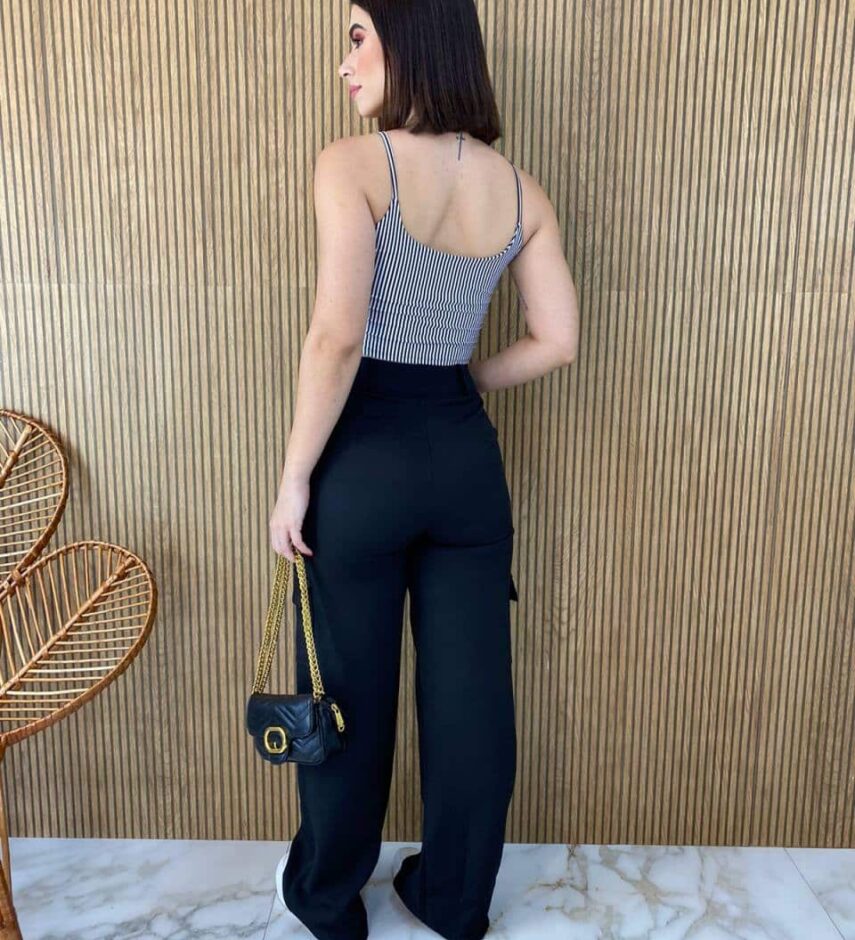 Cropped Feminino sem Bojo Alça Fina Listrado - Fernanda Ramos Store