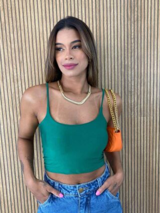 Cropped Feminino sem Bojo Alça Fina Verde - Fernanda Ramos Store