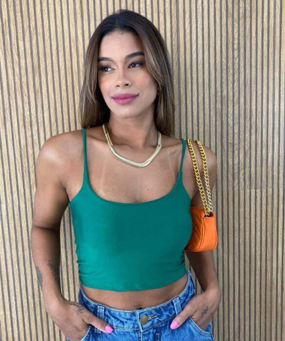 Cropped Feminino sem Bojo Alça Fina Verde - Fernanda Ramos Store