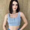 Cropped Feminino sem Bojo Camila com Botões Cinza Fernanda Ramos Store