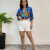 Cropped Feminino sem Bojo Estampado Azul com Amarração - Fernanda Ramos Store