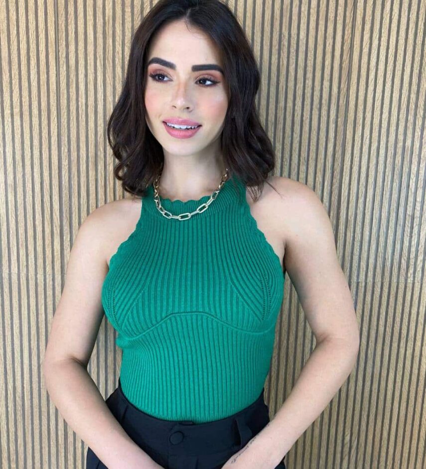 Cropped Feminino sem Bojo Tricot Detalhe Nuvem Verde - Fernanda Ramos Store