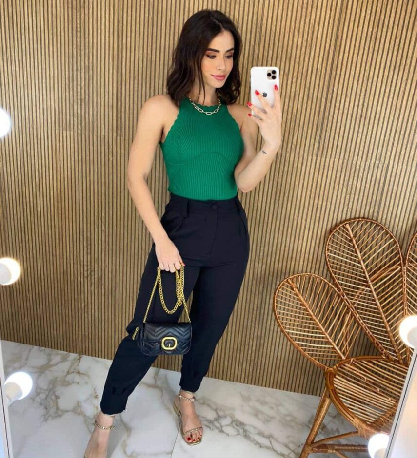 Cropped Feminino sem Bojo Tricot Detalhe Nuvem Verde - Fernanda Ramos Store