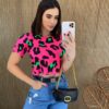 Cropped Feminino sem Bojo Pink Animal Print Verde Fernanda Ramos Store