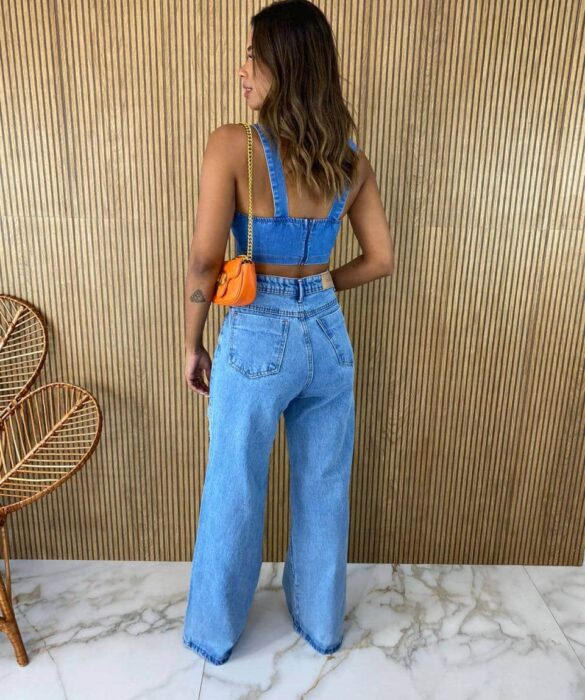 Cropped Feminino sem Bojo Zíper Atras Jeans - Fernanda Ramos Store