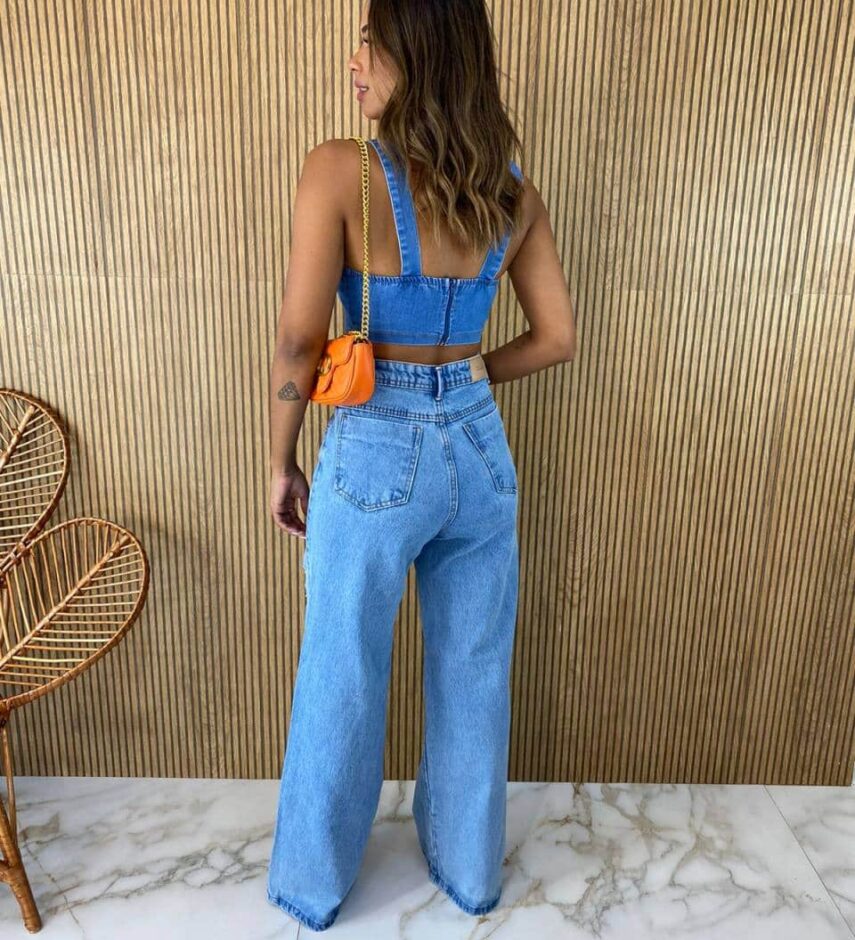 Cropped Feminino sem Bojo Zíper Atras Jeans - Fernanda Ramos Store