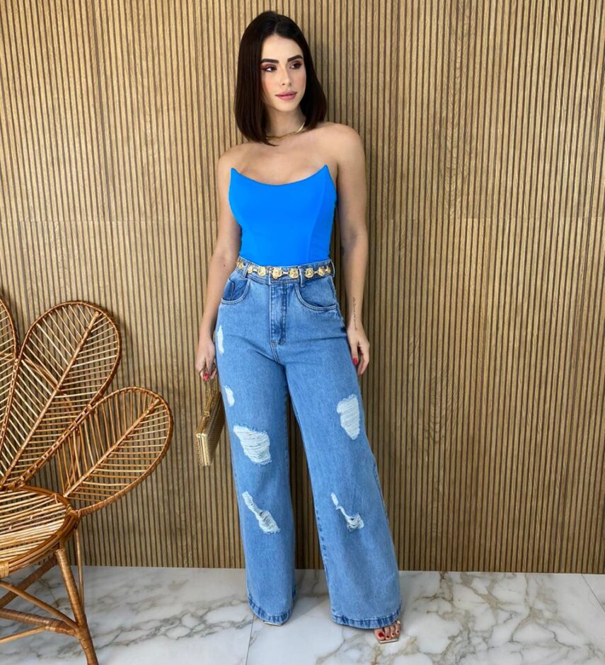 Cropped Feminino Tomara que Caia com Bojo Azul - Fernanda Ramos Store