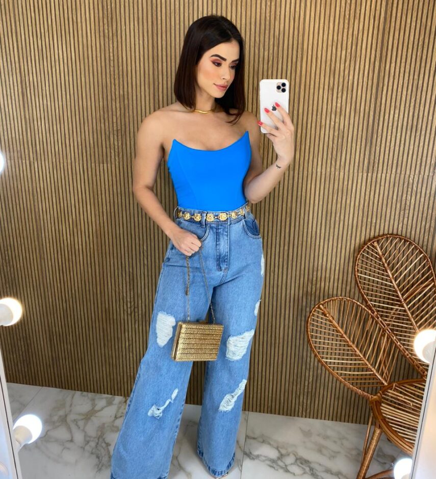 Cropped Feminino Tomara que Caia com Bojo Azul - Fernanda Ramos Store