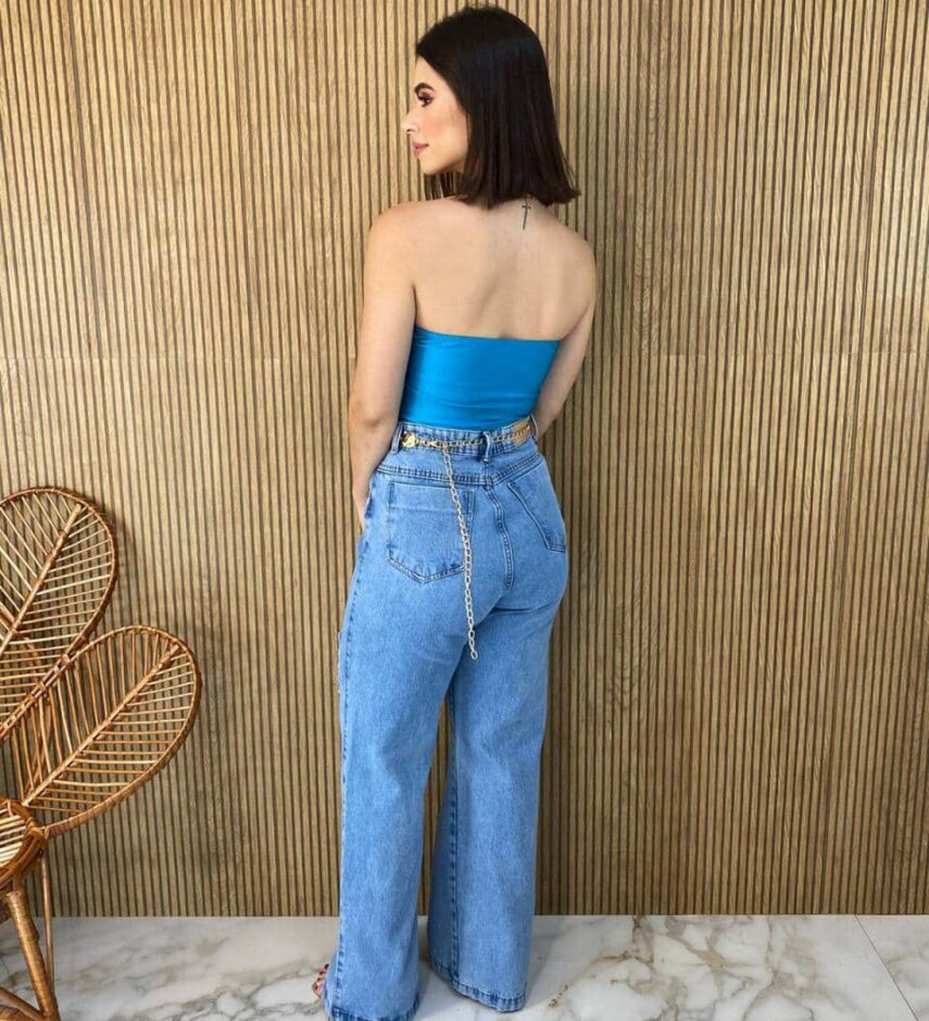 Cropped Feminino Tomara que Caia com Bojo Azul Metalizado - Fernanda Ramos Store