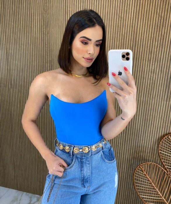 Cropped Feminino Tomara que Caia com Bojo Azul - Fernanda Ramos Store