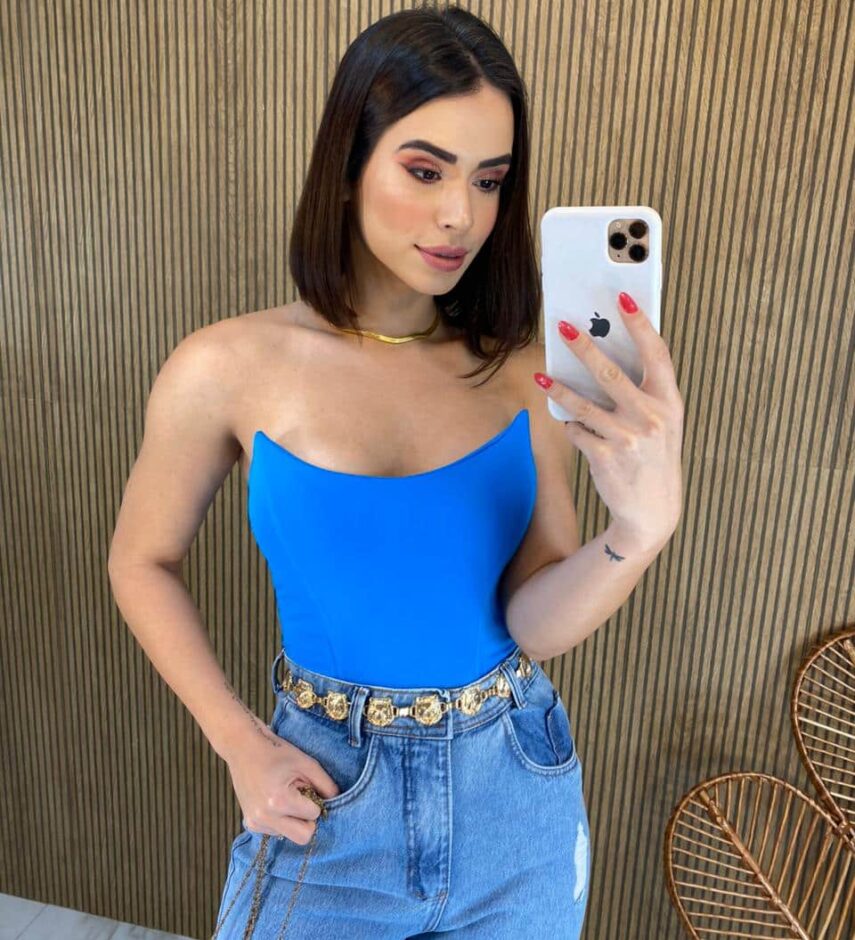 Cropped Feminino Tomara que Caia com Bojo Azul - Fernanda Ramos Store