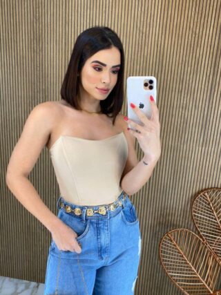 Cropped Feminino Tomara que Caia com Bojo Bege - Fernanda Ramos Store