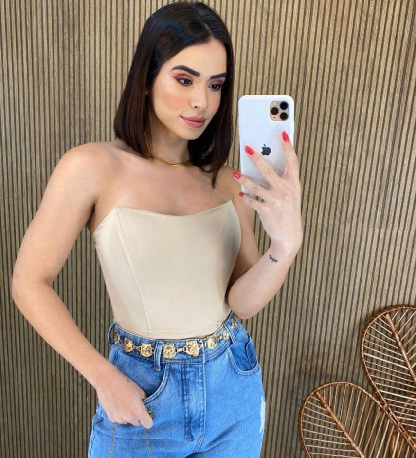 Cropped Feminino Tomara que Caia com Bojo Bege - Fernanda Ramos Store