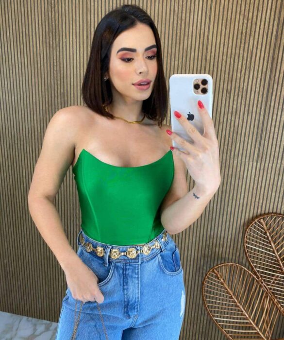 Cropped Feminino Tomara que Caia com Bojo Verde - Fernanda Ramos Store