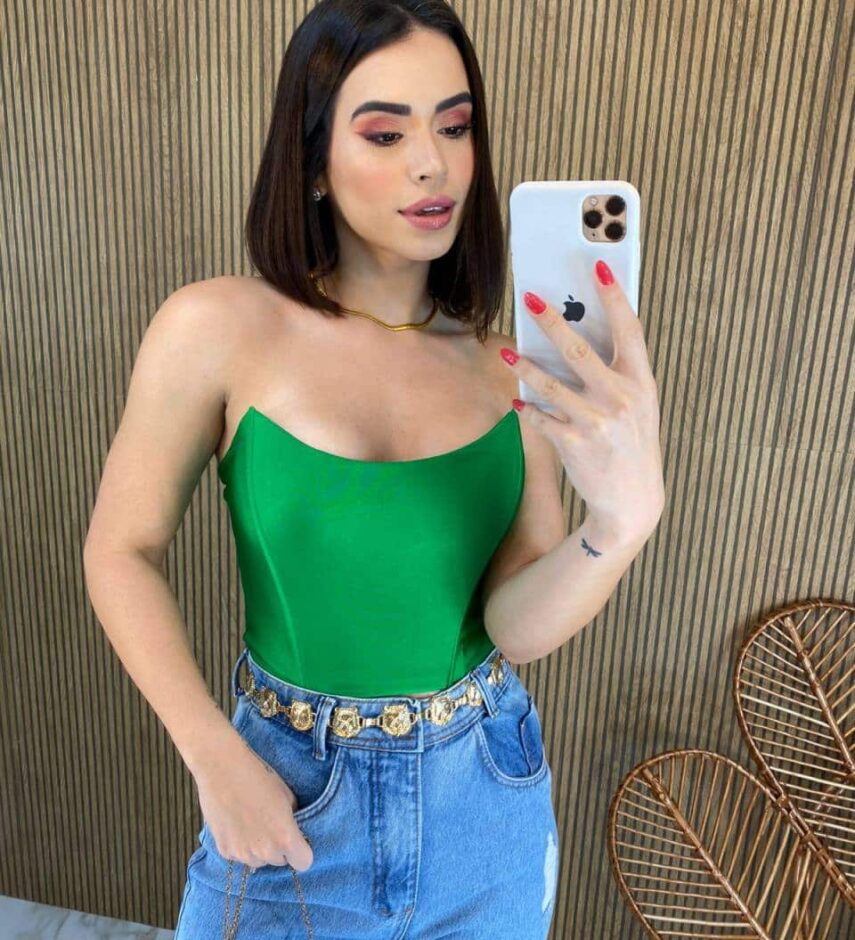 Cropped Feminino Tomara que Caia com Bojo Verde - Fernanda Ramos Store