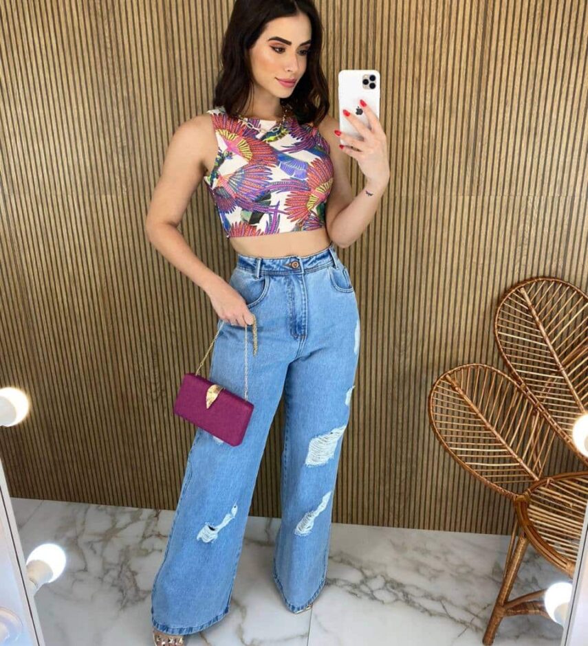 Cropped Regata sem Bojo Básico Estampa Pássaro Colorido - Fernanda Ramos Store