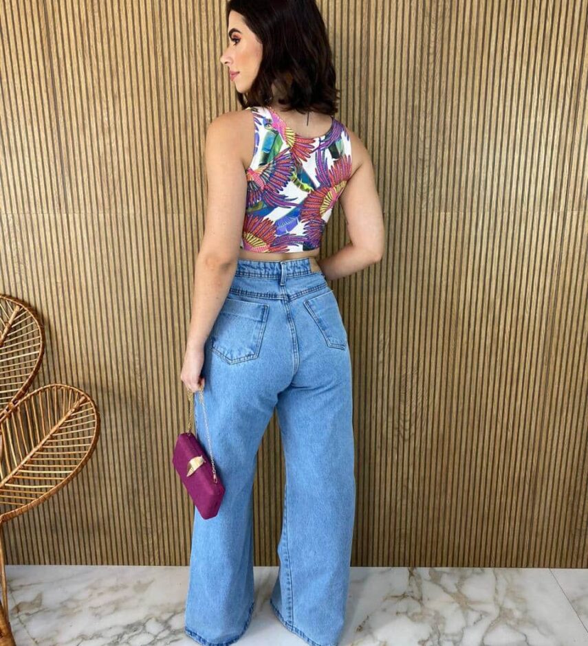 Cropped Regata sem Bojo Básico Estampa Pássaro Colorido - Fernanda Ramos Store