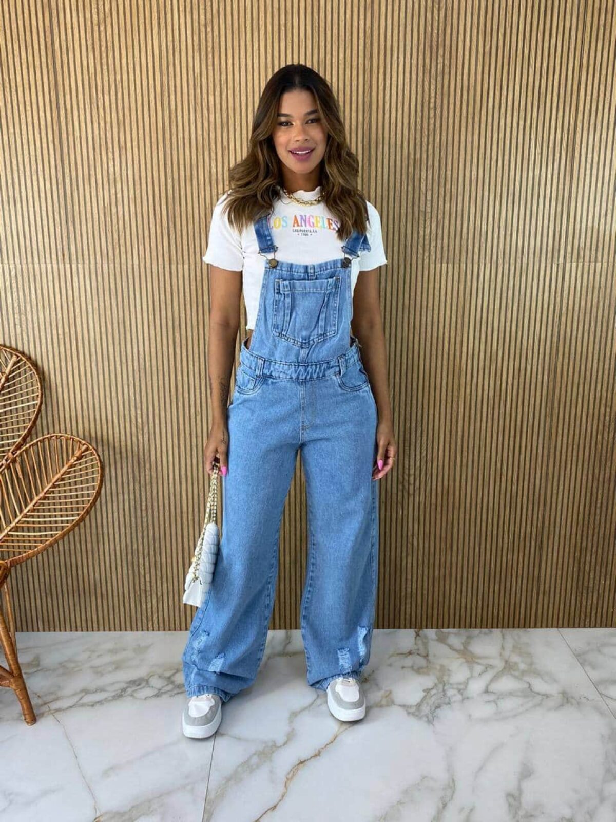 Light Wash Denim Wide Leg Dungarees