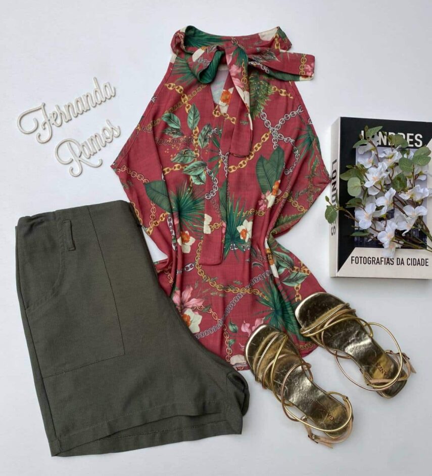 Regata Feminina Estampada com Amarração Fernanda Ramos Store