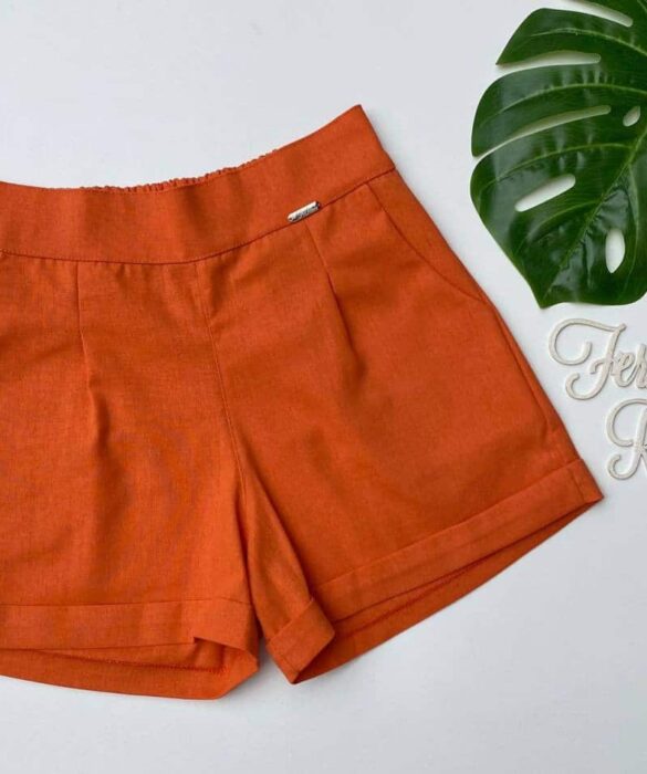 Short Feminino Viscolinho Laranja Fernanda Ramos Store