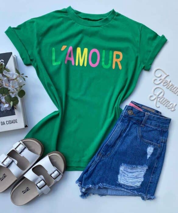 T-shirt Manga Curta L'Amour Verde Fernanda Ramos Store