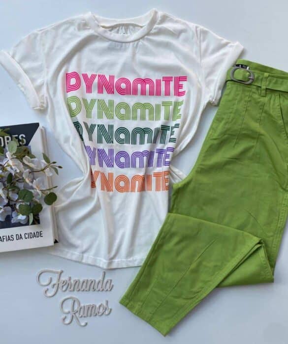 T-shirt Manga Curta Dynamite Off White Fernanda Ramos Store