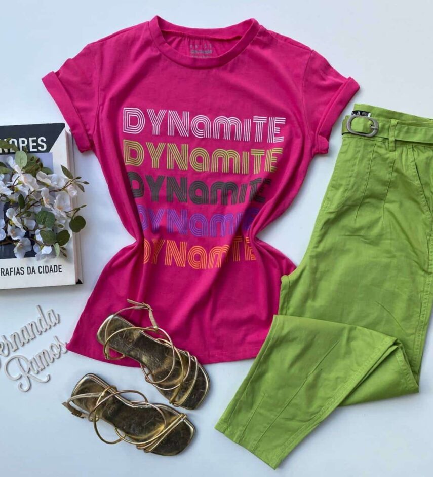 T-shirt Manga Curta Dynamite Pink Fernanda Ramos Store