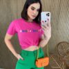 T-shirt Manga Curta Good Vibes Pink Fernanda Ramos Store