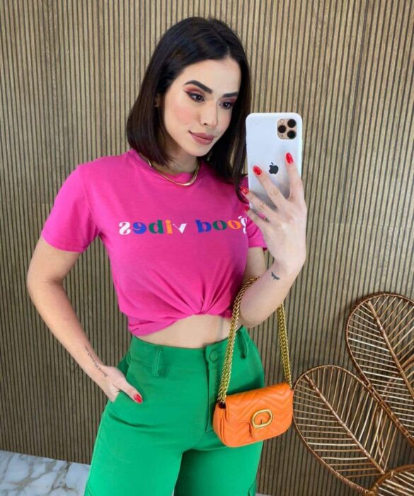 T-shirt Manga Curta Good Vibes Pink Fernanda Ramos Store