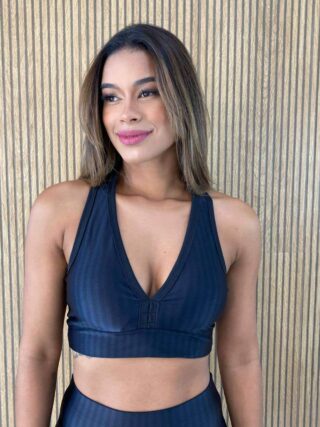 Top Cropped com Bojo Academia Preto - Fernanda Ramos Store