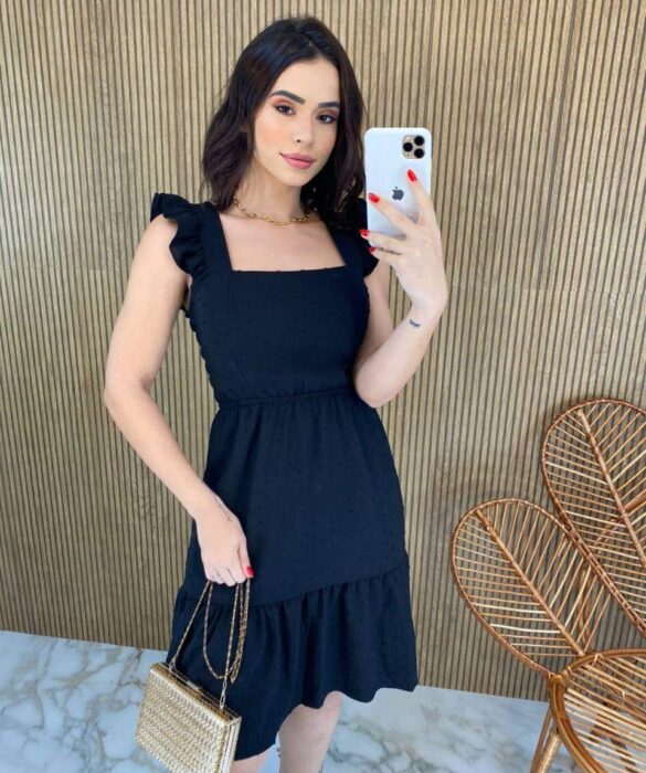 Vestido Curto com Bojo Pipoquinha Preto Fernanda ramos store