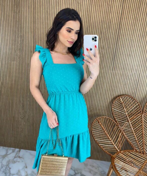 vestido curto com bojo pipoquinha verde turquesa fernanda ramos store