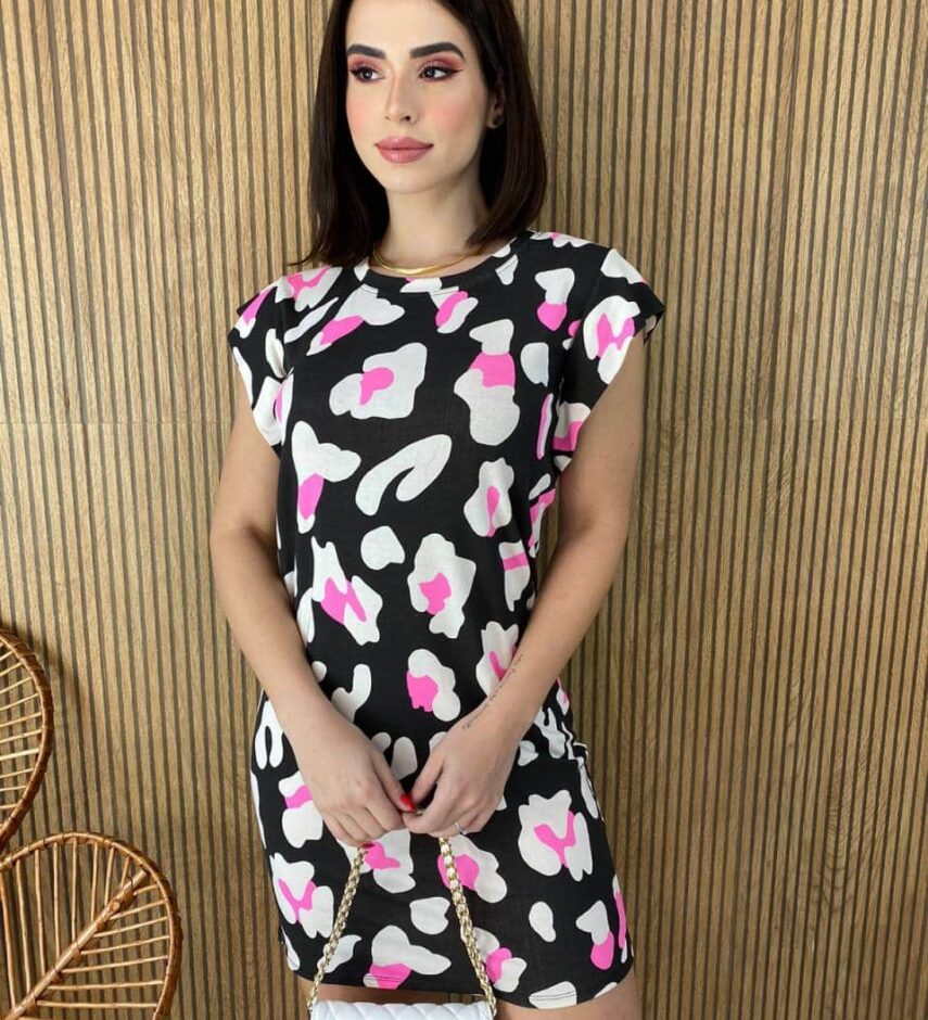 fernandaramosstore com br vestido curto feminino fundo preto estampa animal print pink
