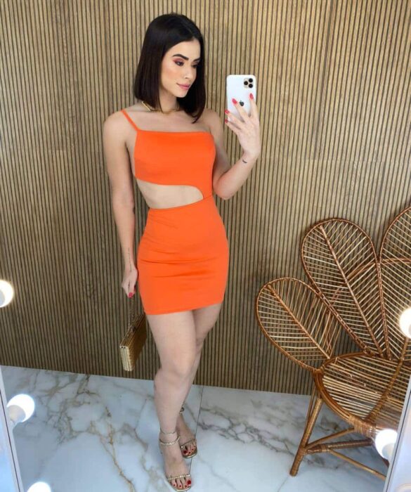 Vestido Curto sem Bojo Nula Manga com Abertura Laranja - Fernanda Ramos Store