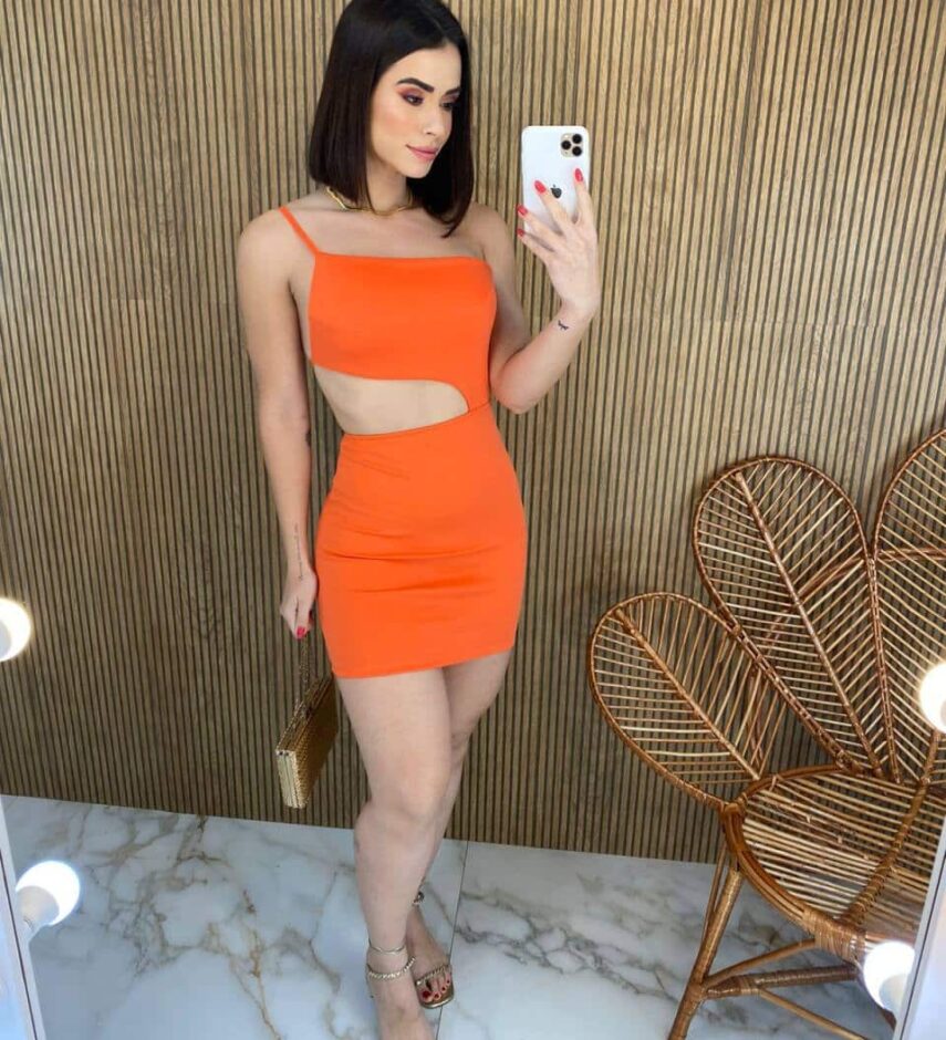 Vestido Curto sem Bojo Nula Manga com Abertura Laranja - Fernanda Ramos Store