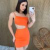 Vestido Curto sem Bojo Nula Manga com Abertura Laranja - Fernanda Ramos Store