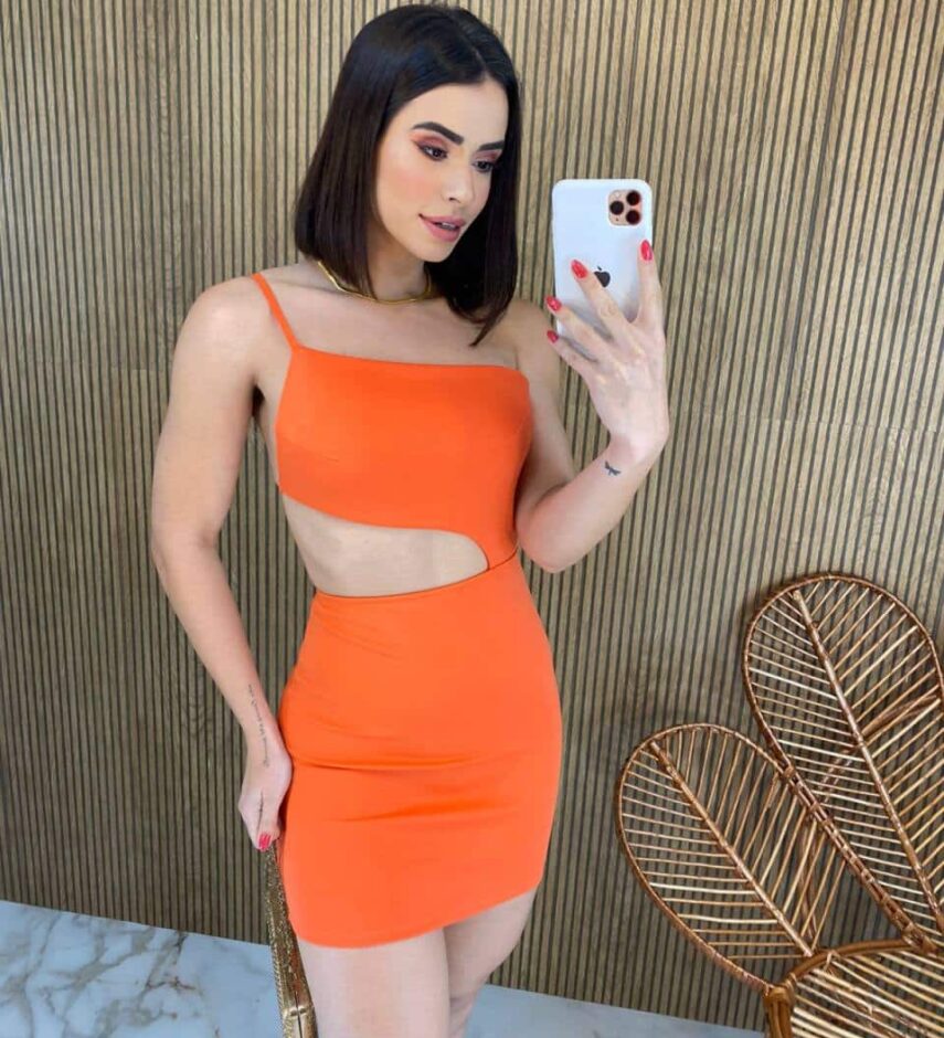 Vestido Curto sem Bojo Nula Manga com Abertura Laranja - Fernanda Ramos Store