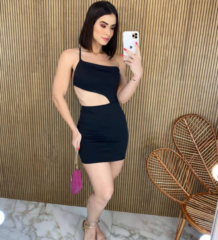 Vestido Curto sem Bojo Nula Manga com Abertura Preto Fernanda Ramos Store