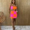 Vestido Curto Tomara que Caia Pink e Laranja Flúor Fernanda Ramos Store