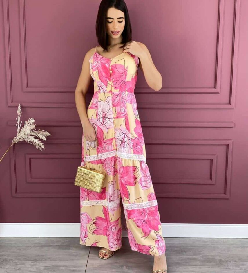 Vestido Feminino Longo Alça Regulável Estampa Flores Fernanda Ramos Store