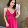 Vestido Longo com Bojo Detalhe em Guippir e Lastex Pink - Fernanda Ramos Store